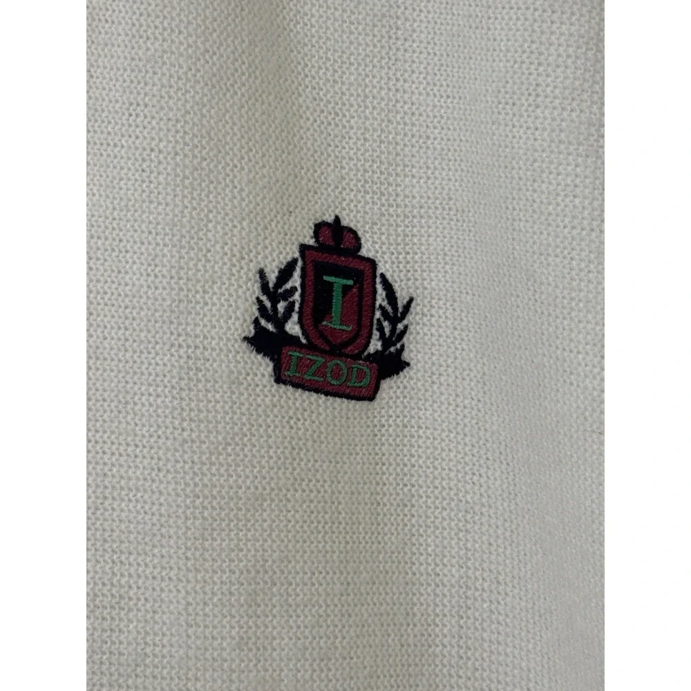 Vintage IZOD USA Cardigan Sweater Crest Logo‎ White Acrylic Knit Preppy 80s 90s